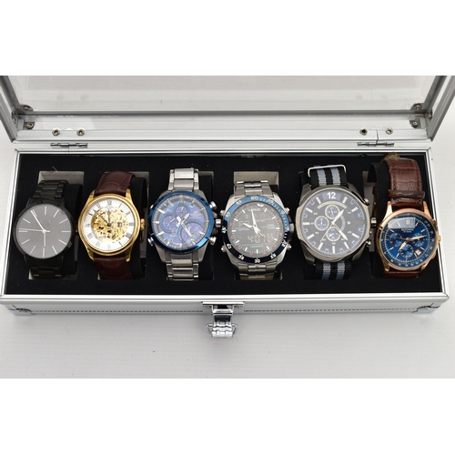 196 - A COLLECTION OF SIX WRISTWATCHES, to include a ROTARY wristwatch with skeleton dial, numbered GS0294... 