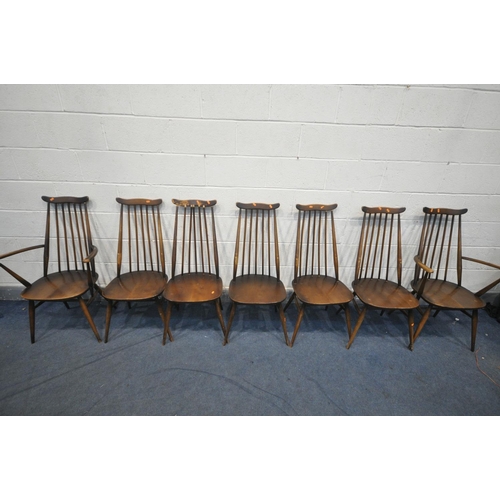 1332 - A SET OF SEVEN ERCOL ELM AND BEECH GOLDSMITH DINING CHAIRS, including two carvers (condition - ideal... 