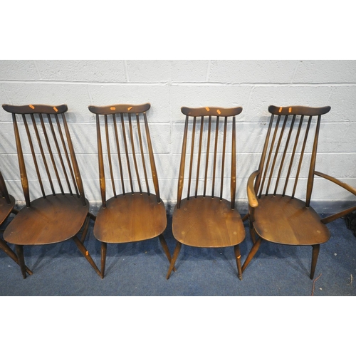 1332 - A SET OF SEVEN ERCOL ELM AND BEECH GOLDSMITH DINING CHAIRS, including two carvers (condition - ideal... 