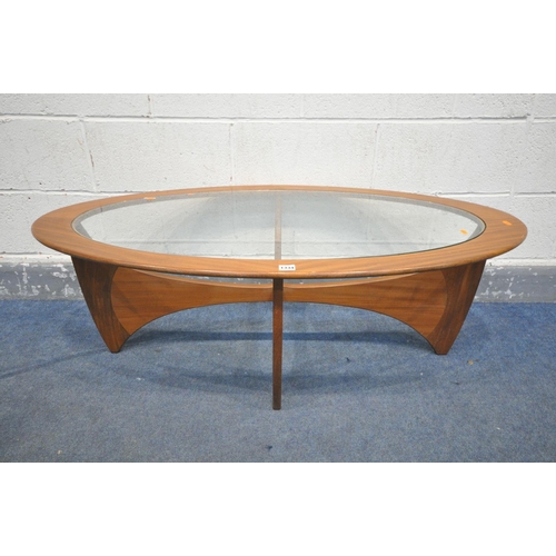 1334 - A 1970'S G PLAN ASTRAL TEAK OVAL COFFEE TABLE, with glass insert, length 122cm x depth 66cm x height... 