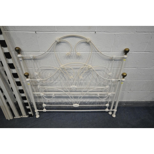 1484 - A CREAM METAL 4FT6 BEDSTEAD, with side rails