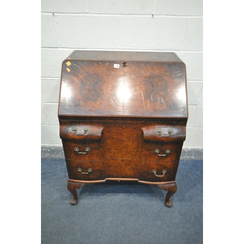 1486 - A WARING AND GILLOW LTD OF LONDON BURR WALNUT LADIES BUREAU, with a fitted interior, three exterior ... 