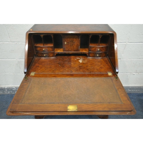 1486 - A WARING AND GILLOW LTD OF LONDON BURR WALNUT LADIES BUREAU, with a fitted interior, three exterior ... 