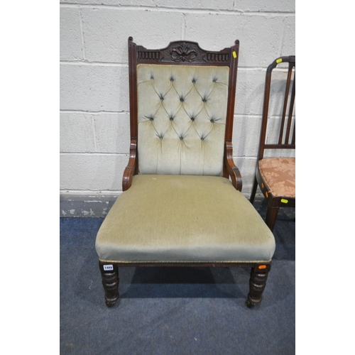 1489 - AN EDWARDIAN MAHOGANY PARLOUR CHAIR, and a mahogany chair (2)