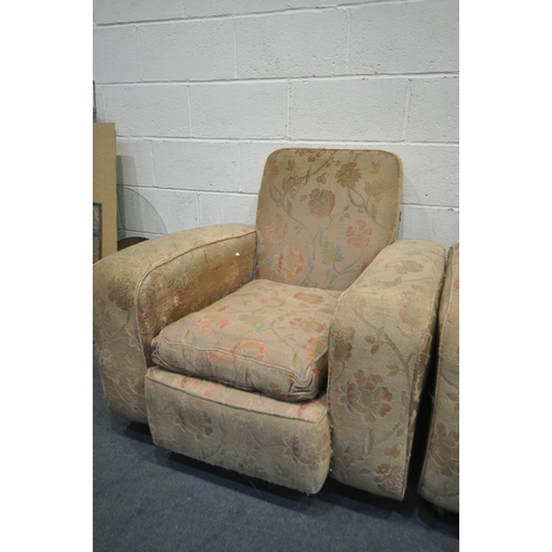 1496 - AN ART DECO LOUNGE SUITE, comprising a three seater settee, length 178cm x depth 96cm x height 94cm,... 