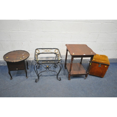 1500 - A SELECTION OF OCCASIONAL FURNITURE, to include a mahogany sewing table (worn finish) a wrought iron... 