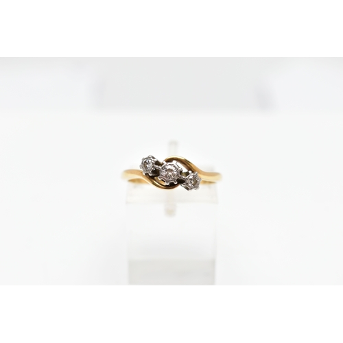 86 - A THREE STONE DIAMOND RING, three round brilliant cut diamonds set in an illusion white metal, appro... 