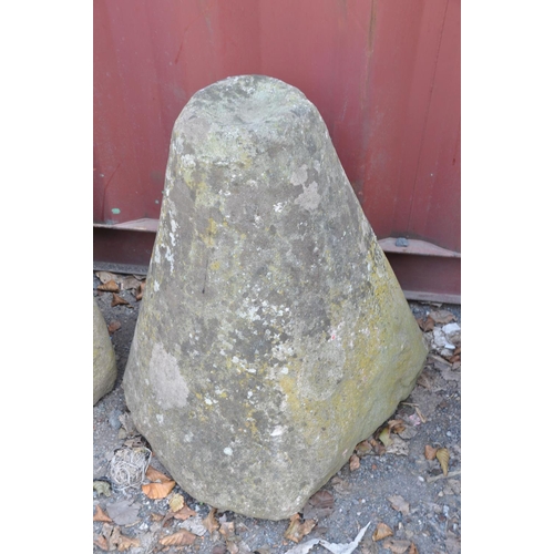 1002 - AN EARLY SANDSTONE STADDLE STONE BASE 55cm square at the base 68cm high VERY HEAVY (Condition:- good... 