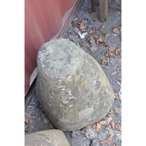 1002 - AN EARLY SANDSTONE STADDLE STONE BASE 55cm square at the base 68cm high VERY HEAVY (Condition:- good... 