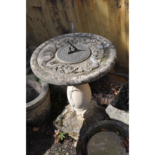 1012 - A MODERN COMPOSITE SUN DIAL with a detail square section foot baluster stem and a separate circular ... 