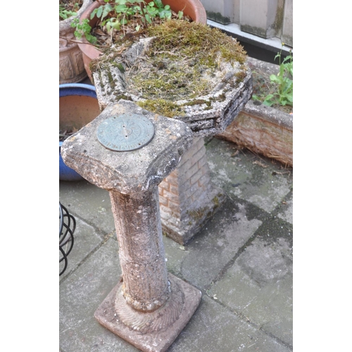 1024 - A COMPOSITE BIRD BATH width and depth of octagonal top 43cm, height 61cmand a Sun Dial height 72cm, ... 