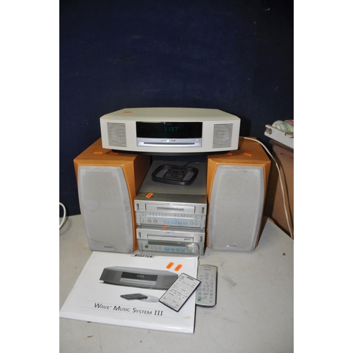 1054 - A BOSE WAVE MUSIC SYSTEM III with remote and instructions, along with a Sony TC-SD1 hi-fi system wit... 