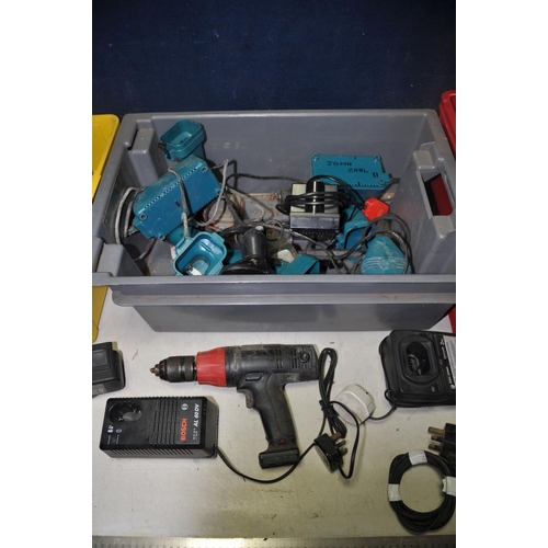 1075 - A LARGE QUANTITY OF DRILLS,BATTERYS AND CHARGERS to include brands such as Bosch, Makita, Dremmel an... 