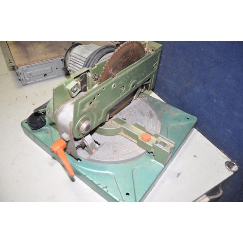 1085 - A DEWALT DW1201 CROSS CUT SAW with no blade and missing some parts along with a Dewalt DW250 mitre s... 