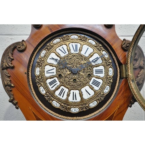 1208 - A 20TH CENTURY DUTCH BOMBE KINGWOOD AND MARQUERTY EFFECT LONG CASE CLOCK, with brassed foliate mount... 