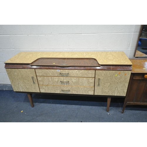 1213 - A BEAUTILIY WALNUT SIDEBOARD, top with sliding storage section, above three drawers, flanked by two ... 