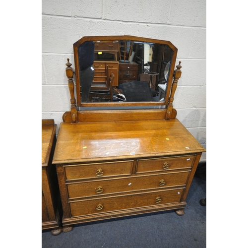 1224 - A EARLY TO MID 20TH CENTURY OAK DRESSING CHEST, with a single mirror,  two short over two long drawe... 