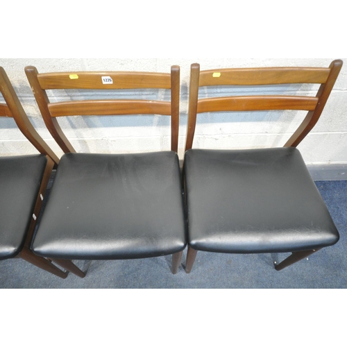 1226 - A SET OF FOUR MCINTOSH STYLE TEAK DINING CHAIRS, with black leatherette upholstery (condition - some... 