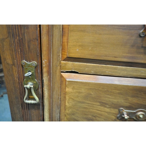 1228 - A LATE 19TH EARLY 20TH CENTURY MAPLE AND CO WALNUT COMPACTIUM WARDROBE, loose overhanging cornice, a... 