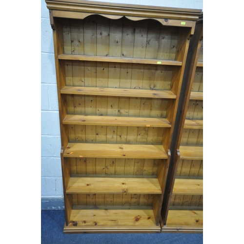 1236 - A PAIR OF SLIM PINE OPEN BOOKCASE, width 89cm x depth 27cm x height 183cm (condition - minor surface... 