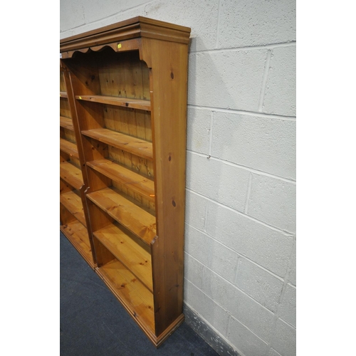 1236 - A PAIR OF SLIM PINE OPEN BOOKCASE, width 89cm x depth 27cm x height 183cm (condition - minor surface... 