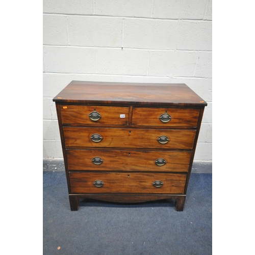 1238 - A GEORGIAN MAHOGANY STRAIGHT FRONT CHEST OF TWO SHORT OVER THREE LONG GRADUATED DRAWERS, width 101cm... 