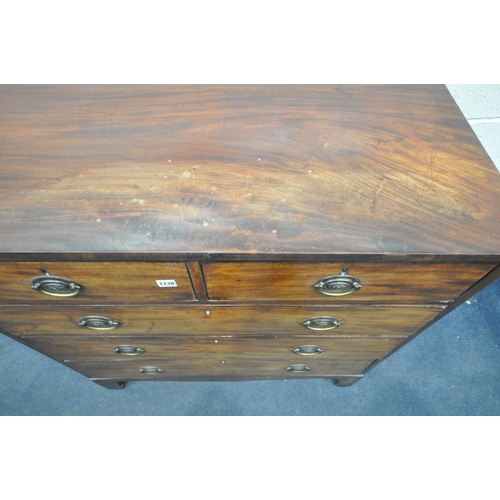 1238 - A GEORGIAN MAHOGANY STRAIGHT FRONT CHEST OF TWO SHORT OVER THREE LONG GRADUATED DRAWERS, width 101cm... 