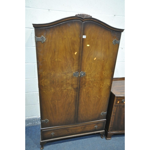 1240 - A 20TH CENTURY WALNUT TWO DOOR WARDROBE, with a single drawer, width 93cm x depth 48cm x height 170c... 