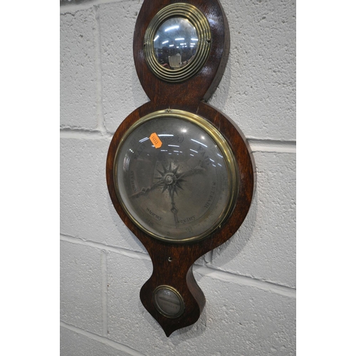 1244 - AN EARLY 20TH CENTURY EBONISED WALL CLOCK, the enamel dial with roman numerals, height 67cm (winding... 