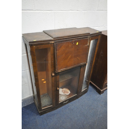 1247 - A MAHOGANY BUREAU, with three drawers, width, along with an oak side by side bureau bookcase, 91cm x... 