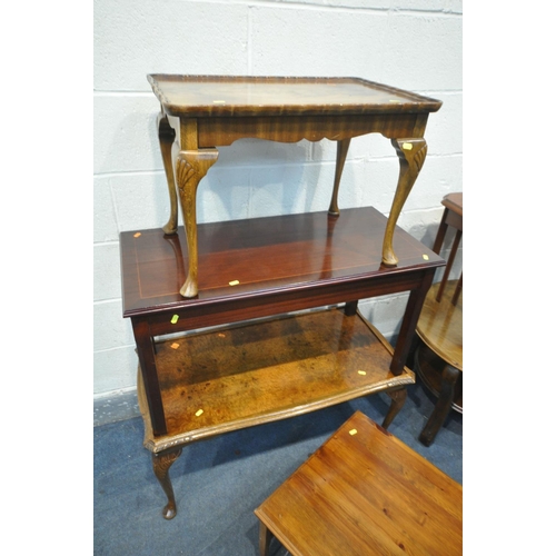 1256 - A SELECTION OF OCCASIONAL TABLES, to include two sized walnut coffee tables, a mahogany coffee table... 