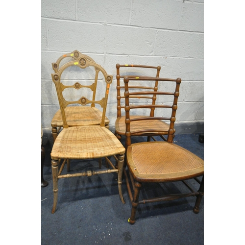 1259 - A SELECTION OF VARIOUS CHAIRS, to include a pair of oak armchairs, with cane back and stripped uphol... 