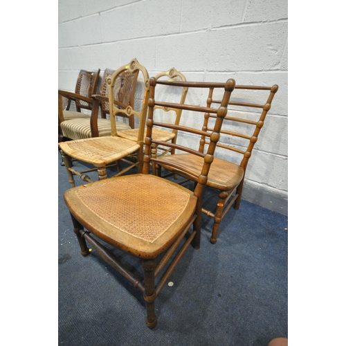 1259 - A SELECTION OF VARIOUS CHAIRS, to include a pair of oak armchairs, with cane back and stripped uphol... 