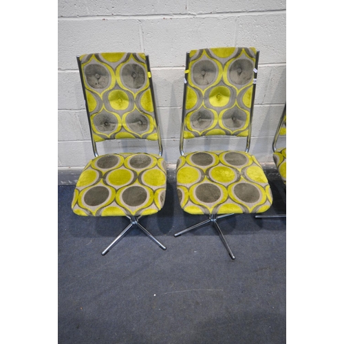 1267 - A SET OF FOUR MID CENTURY SWIVEL DINING CHAIRS, with chrome frames (condition - all four have been r... 