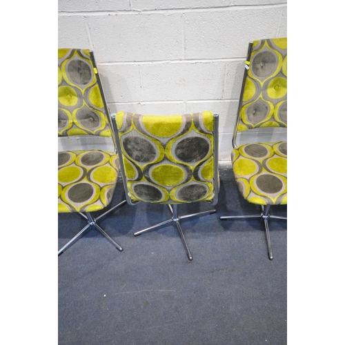 1267 - A SET OF FOUR MID CENTURY SWIVEL DINING CHAIRS, with chrome frames (condition - all four have been r... 