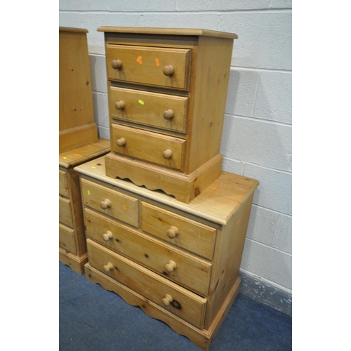 1281 - FOUR PINE CHEST OF DRAWERS, to include two chest of two short over two long drawers, and a pair of t... 