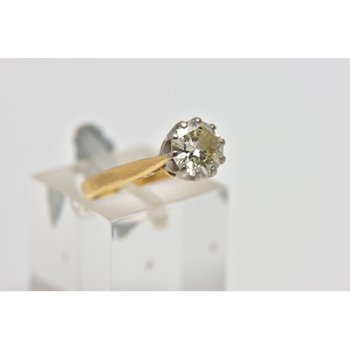 1 - AN 18CT GOLD DIAMOND SINGLE STONE RING, the brilliant cut diamond within a claw setting, to the tape... 