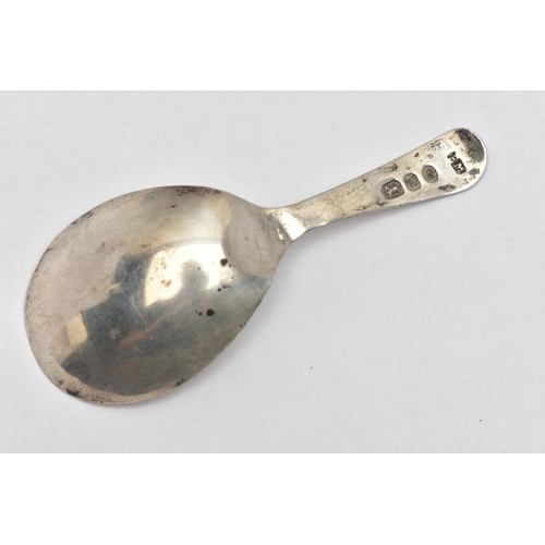 16 - A GEORGE III SILVER CADDY SPOON, old English pattern caddy spoon with engraved initials to the termi... 