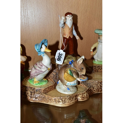 306 - SEVEN BESWICK BEATRIX POTTER FIGURES AND A BESWICK DISPLAY STAND No 2295, comprising Benjamin Bunny ... 