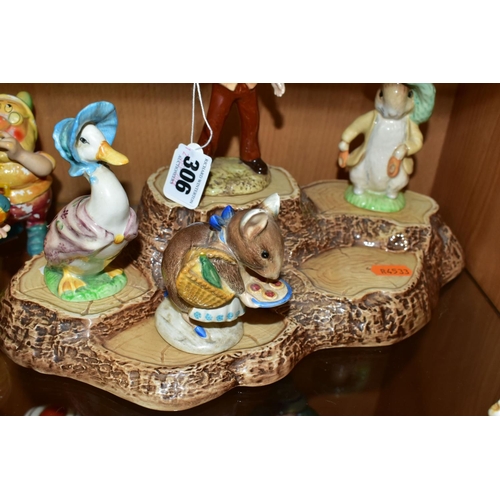 306 - SEVEN BESWICK BEATRIX POTTER FIGURES AND A BESWICK DISPLAY STAND No 2295, comprising Benjamin Bunny ... 