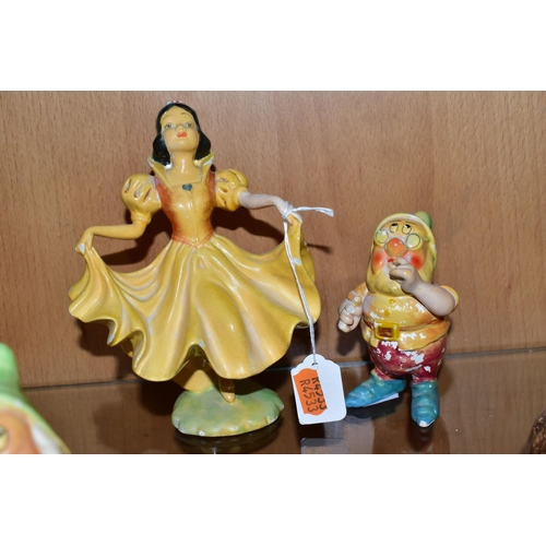 307 - WADE CELLULOSE SNOW WHITE AND THE SEVEN DWARFS FIGURES, designed by Jessie Van Hallen in 1938, talle... 