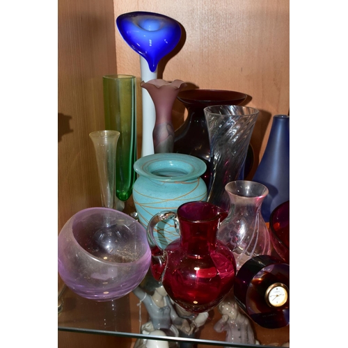 329 - A GROUP OF COLOURED AND DECORATIVE GLASSWARES, twenty one pieces to include Caithness Skyhigh and Se... 