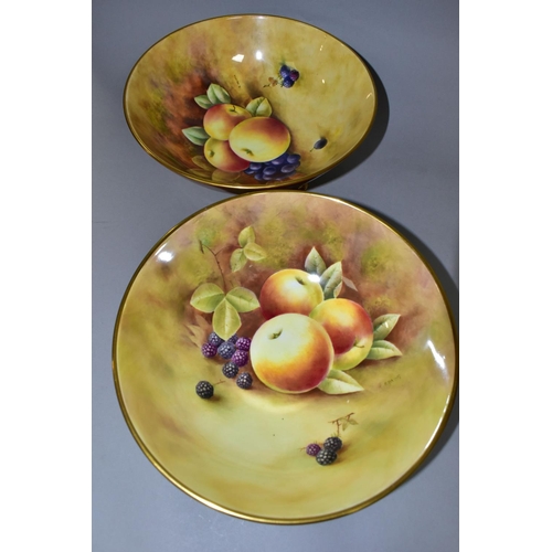 330 - TWO HAND-PAINTED COALPORT FOOTED BOWLS, painted with apples, blackberries and pears, signed F Irving... 