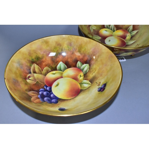 330 - TWO HAND-PAINTED COALPORT FOOTED BOWLS, painted with apples, blackberries and pears, signed F Irving... 