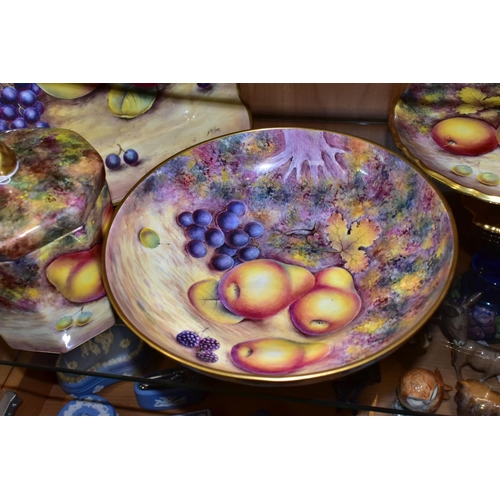 340 - FIVE PIECES OF HAND-PAINTED CHINA BY FORMER ROYAL WORCESTER PAINTER D WILSON, comprising an octagona... 