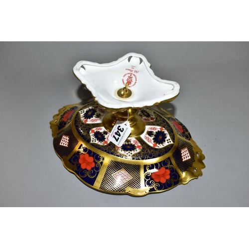 347 - A ROYAL CROWN DERBY OLD IMARI 1128 SOLID GOLD BAND TALL OVAL COMPORT, heavily gilded with acorn and ... 