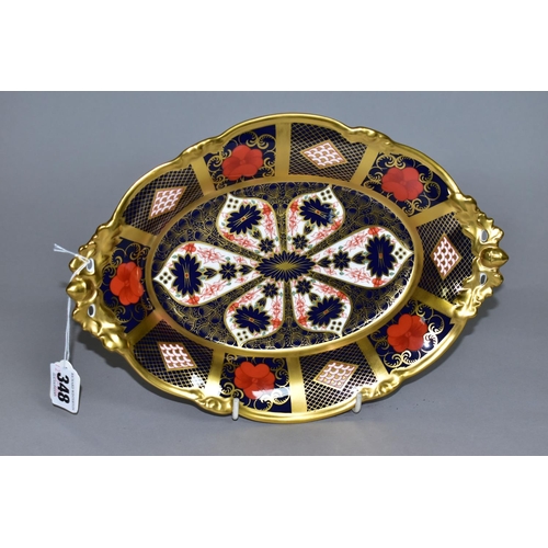 348 - A ROYAL CROWN DERBY OLD IMARI 1128 SOLID GOLD BAND OVAL, FOOTED BOWL, heavily gilded with acorn and ... 