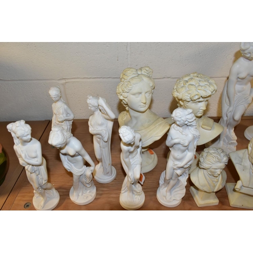 358 - A GROUP OF FIGURES AND BUSTS, fourteen pieces to include busts of Nelson, height 27.5cm (crack to ba... 