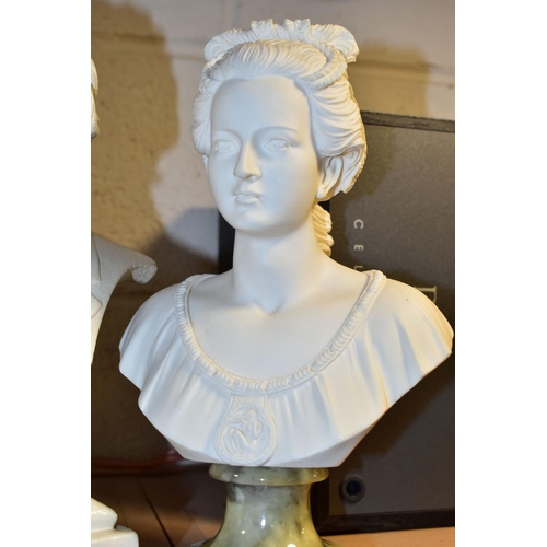 378 - TWO BUSTS, comprising a white composition bust of a lady, signed to base 'A Giammelli, 1980', suppor... 