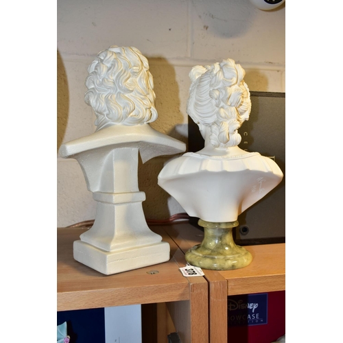 378 - TWO BUSTS, comprising a white composition bust of a lady, signed to base 'A Giammelli, 1980', suppor... 